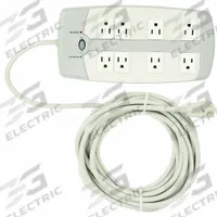 APPROVED VENDOR Outlet Strip: 8 Outlets, 25 ft Cord Lg, 1,050 J Rated Energy, 15 A Current, White (MPN 52NY53). Key specifications — Brand: APPROVED VENDOR; Mounting Style: Keyhole.