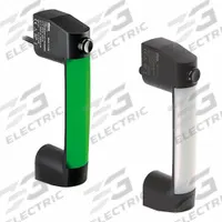 ELESA Handle with Monostable Switch: 1NO/1NC, Cable Connector With Wire Leads, 113 mm Grip Lg, Black (MPN 260821-C1). Key specifications — IP Rating: IP67; IP69K; UL94 Rating: V0; Handle Color: Black; Electrical Connection: Cable Connector With Wire Leads; Auxiliary Contact Configuration: 1NO/1NC; Handle Material: Glass-Fiber Reinforced Polyamide; LED Strip Colors: Green.