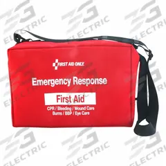 Emergency Response Bag: 224 Components, Fabric, Bag, Red, No Medication Included, Poly-Fabric (MPN 91170). Key specifications — Brand: FIRST AID ONLY; Adhesive Bandages Included: (2) Gauze Rolls; Applicators Included: (1) Paper Towel; Product Type: Emergency Response Bag; PPE and Disposal Equipment Included: (1) Gown; Oral and Inhalant Medicinals Included: No Oral/Inhalant Medicinals; Tools Included: (1) Emergency Blanket; Topical Medicinals Included: (32) Alcohol Wipes.