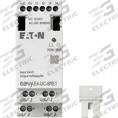 EATON Input/Output Module: Modbus TCP/IP, (4) Relay Out (MPN EASY-E4-UC-8RE1). Key specifications — attr205796: EASY-E4-UC-8RE1; attr1072740: 20.4 to 26.4V AC; attr1072741: Input/Output Module; attr1072725: Easy E4; attr1083542: (4) Relay.