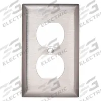 HUBBELL Wall Plate: Duplex Outlet, 1 Gang, Silver, Std Size (MPN SS8). Key specifications — Brand: HUBBELL; Material: Stainless Steel.
