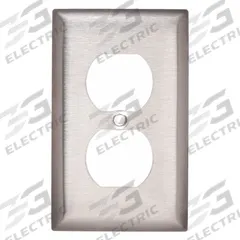 HUBBELL Wall Plate: Duplex Outlet, 1 Gang, Silver, Std Size (MPN SS8). Key specifications — Brand: HUBBELL; Material: Stainless Steel.