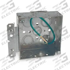 RACO Electrical Box: Steel, Steel - 4" x 4" Square Box Material & Nominal Size, Square, 2 Gangs, H (MPN 189H). Key specifications — Brand: RACO; Bracket Style: Narrow w/Tabs; Clamp Style: Without Clamps.