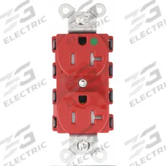 HUBBELL Receptacle: Hospital Grade Fed. Spec., Duplex, 5-20R, Red, 125V AC, 20 A, 2 Pole / 3 Wire (MPN SNAP8300RTRA)