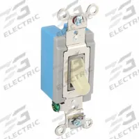 HUBBELL Wall Switch: Toggle Switch, Single Pole, Maintained, Ivory, 120/277V AC, 15 A (MPN HBL1201I). Key specifications — Illuminated: No; Voltage Rating: 120/277V AC.