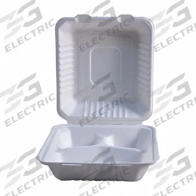 APPROVED VENDOR Disposable Carry-Out Food Container: Ivory, Hinged Lid Container Container - Hinged-Lid Molded Fiber Containers