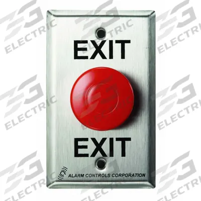 ALARM CONTROLS Exit Push Button: 5 in Ht, 2 1/4 in Dp, 2 3/4 in Wd, Red/Silver - Push-to-Exit Buttons