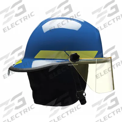 BULLARD Fire Helmet: Blue, Modern Rear Brim, Chin Strap