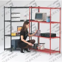 APPROVED VENDOR Wire Shelving Unit: 48 in x 18 in x 68 in, Dry/Wet, Split Sleeve, 4 Shelves, Black (MPN CC1848BL-SR). Key specifications — Color: Black; Finish: Epoxy Coated; Recommended Environment: Wet; Number Of Shelves: 4; Caster Wheel/Configuration: (2) Swivel; Material: Steel; Caster Wheel/Tread Material: Rubber; Brand: APPROVED VENDOR.