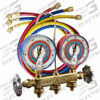 JB INDUSTRIES Manifold Gauge Kit: 2 Valves, 3 Hoses, Series PATRIOT, 3 1/8 in Gauge (MPN 22633). Key specifications — Product Type: Manifold Gauge Kit; For Refrigerant Type: R-410A; Brand: JB INDUSTRIES; Gauge Boots: No; Sight Glass: Yes.