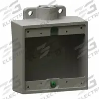 HUBBELL KILLARK Device Box: Aluminum, Square, 2 Gangs, 1 in Hub Size, 32 cu in Capacity, Gray (MPN 2FS-3). Key specifications — Color: Gray; Brand: HUBBELL KILLARK.