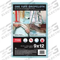 TRIMACO Leakproof and Slip Resistant Drop Cloth: Extra Heavy Duty, Polyester/Pulp, 10 mil Thick (MPN 90019). Key specifications — Color: Blue; Features: Slip-Resistant; Material: Pulp; Brand: TRIMACO.