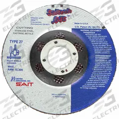 SAIT Depressed Center Cut-Off Wheel: Type 27, 5" x 0.045" x 7/8", Ceramic, 36 Grit, Saitech (MPN 22073). Key specifications — Series: Saitech; Brand: UNITED ABRASIVES-SAIT.
