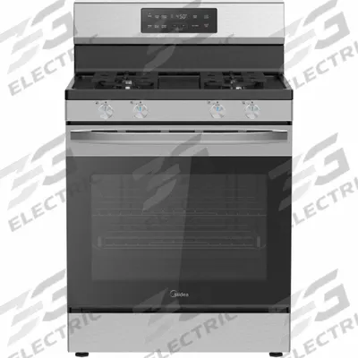 MIDEA Oven Range: Stainless Steel, Natural Gas, 4 Burners - Oven Ranges