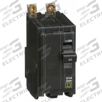 SQUARE D Miniature Circuit Breaker: 20 A, 120/240V AC, Single Phase, 22kA at 120/240V AC - QOB Series, Bolt-On Square D Miniature Circuit Breakers
