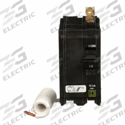 SQUARE D Miniature Circuit Breaker: 15 A, 120V AC, Single Phase, 10kA at 120V AC - QOB Series, Bolt-On Square D Miniature Circuit Breakers