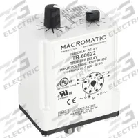 MACROMATIC Single Function Time Delay Relay: Socket Mounted, 120V AC/DC, 10 A, 8 Pins/Terminals (MPN TR-60622). Key specifications — Brand: MACROMATIC.