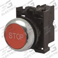EATON Flush Push Button: Red, 22 mm Mounting Size, Non-Metallic, Maintained (MPN M22-DRL-R-GB0). Key specifications — Brand: EATON; Action: Maintained; Series: M22; Push Button Material Type: Non-Metallic.