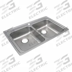 JUST MANUFACTURING Bowl Drop-In Sink: 33 in Overall Lg, 21 1/4 in Overall Wd, 4 in Bowl Dp, 2 Bowls (MPN DLADA2133A401-J). Key specifications — Brand: JUST MANUFACTURING; Color Family: Silver/Gray.