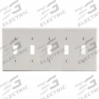 HUBBELL Wall Plate: Toggle, 5 Gang, Almond, Std Size (MPN P5LA). Key specifications — Brand: HUBBELL; Material: Polycarbonate.