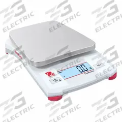 OHAUS Industrial Balance: (3) AA Batteries, 5 in x 5 5/8 in, Not IP Rated, Not NTEP Rated (MPN CX1201). Key specifications — Readability: 0.1 g; Power Source: Battery; Weighing Units: lb/oz; Brand: OHAUS; Washdown: No.