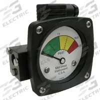 MIDWEST INSTRUMENT 3-Color Differential Pressure Indicator: 1,000 psig Max. Static Pressure, 522 (MPN 522A-025-LE). Key specifications — Brand: MIDWEST INSTRUMENT; Accuracy: ±5% of Full Scale; Sensor Material: Buna-N; Housing Material: Aluminum; Transition Points: 0 psid to 11 psid (Green) / 11 psid to 18.5 psid (Yellow) / 18.5 psid to 25 psid (Red).