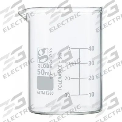 GLOBE SCIENTIFIC Beaker: 50 mL, 1.69 fl oz, A, Low Form, Type I, White - Color Coded Low Form Glass Beakers
