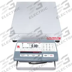 OHAUS Industrial Bench Scale: 12 in x 14 in, Not IP Rated, Front-Mounted, Defender 5000 (MPN 30461652). Key specifications — Connection Ports: RS-485; Readability: 0.002 lb/1 g; Brand: OHAUS; Weighing Surface Material: Stainless Steel.