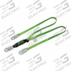 MILLER BY PIP Shock-Absorbing Lanyard: Shock Pack, Liquid Repellent, Steel Snap Hook, 2 Legs, Green (MPN 8798PC/6FTGN). Key specifications — Brand: MILLER BY PIP; Color: Green; Visual Load Indicator: Yes; Shock-Absorbing Lanyard Material: Vinyl Coated Polyester.