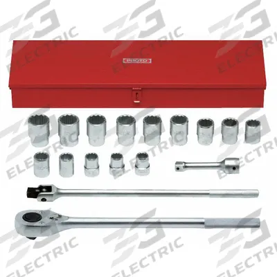 PROTO Socket Set: 1 in Drive, 17 Piece, 12-Point, SAE - SAE Socket Sets with Drive Tools