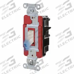 HUBBELL Wall Switch: Toggle Switch, Single Pole, Maintained, Light Almond, 120/277V AC, 20 A (MPN HBL1221STILLA). Key specifications — Illuminated: Yes; Voltage Rating: 120/277V AC.