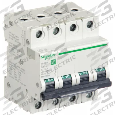 SCHNEIDER Supplementary Protector: 13 A Amps, 14kA at 240V AC, Screw Clamp - C-Curve, 4-Pole UL1077 DIN Rail-Mount Supplementary Protectors