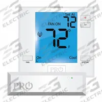 PRO1 IAQ Low Voltage Thermostat: Heat and Cool, Auto, B/C/GH/GL/O/R/W/Terminal Designations, Auto (MPN T731W). Key specifications — Application: Heat and Cool; Key Features: Private Label Badge System; Temperature Differential: 0.2°F to 2°F; Voltage: 18V AC; Terminal Designations: Y; System Settings: Cool-Heat-Off; Temperature Control Range: 44° to 90°F; Changeover Type: Automatic.