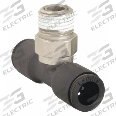 LEGRIS Push-Fit Tee Fitting: 3/8 in OD x 3/8 in OD x 1/8 in Pipe Size, Tube x Tube x MNPT - Nylon & Nickel-Plated Brass Tube Fittings