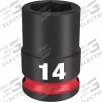 MILWAUKEE Standard Impact Socket: 3/8 in Drive Size, Metric, 14 mm Socket Size, 6-Point, Std (MPN 49-66-6138). Key specifications — attr1215501: MILWAUKEE; attr1215515: Black Phosphate; attr1215518: 14 mm.