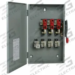 EATON Safety Switch: Fusible, 100 A, Three Phase, 240V AC, Galvanized Steel, Indoor (MPN DG323NGB). Key specifications — Brand: EATON.