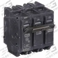 GE Miniature Circuit Breaker: THQL, 40 A, 120/240V AC, Three Phase, 10kA at 120/240V AC, Std (MPN THQL32040). Key specifications — Amps: 40 A; AC Voltage Rating: 120/240V AC; Phase: Three; Max. AIR Rating: 10kA at 120/240V AC; For Use With: Power Mark Gold Load Centers and AQ Lighting Panels.