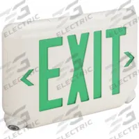 Exit Sign with Emergency Lights: White, 1 or 2 Faces, Green, LED, Ceiling/Wall, Self Diagnostics (MPN EVCUGWDI). Key specifications — Voltage: 120/277V AC; Self Diagnostics: Yes; Housing Color: White; Brand: DUAL-LITE; Directional Indicators: Universal Field Selectable Chevrons; Lighting Technology: LED; Remote Capable: No; Text Color: Green.