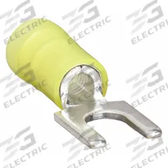 PANDUIT Fork Terminals: Yellow, Nylon, #8 Stud Size, 12 AWG – 10 AWG Wire Range, Std Fork, 600 V (MPN PN10-8F-L). Key specifications — Barrel Style: Insulation Grip; Manufacturer Part Number: PN10-8F-L; Brand: PANDUIT; Series: CT.