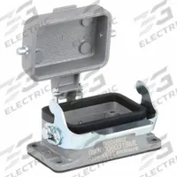 HARTING Rectangular Connector Housing: Size 6 B, Bulkhead Mount, Gray, Aluminum Die-Cast, IP65, Gray (MPN 09300060318). Key specifications — IP Rating: IP65; Size Designation: 6 B; Seal Material: NBR; Locking Type: Single Lever; Brand: HARTING; Primary Material: Aluminum; Operating Temperature Range: -40 to 125 Degrees C.