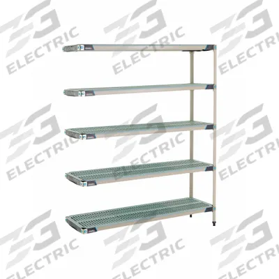 METRO Plastic Industrial Shelving: 18 in x 60 in, 74 in Overall Ht, 5 Shelves - Harsh-Environment Antimicrobial Stationary Plastic Shelving