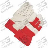 BDG Leather Gloves: XL ( 10 ), Cowhide, Premium, Glove, Full Finger, Safety Cuff, Wing Thumb, 1 PR (MPN 40-1-1512RXL). Key specifications — Brand: BDG; Glove Back Color: Red; Glove Back Material: Cotton Canvas; Glove Liner Material: Cotton Fleece; Oil Resistant: No; Reflective Backing: No; Includes Double Palm: No; Palm Color: Beige.