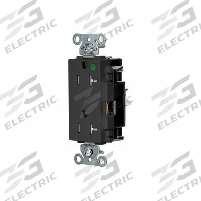 HUBBELL Receptacle: Hospital Grade, Decorator Duplex, 5-20R, Black, 125V AC, 20 A - General Purpose Receptacles