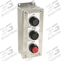 SIEMENS Control Station: (3) Flush Push Buttons, 0 Pilot Lights, 3NO/3NC, Up/Down/Stop (MPN 52C332S). Key specifications — Brand: SIEMENS; Operator Legend: Up/Down/Stop; Operator Color: (2) Black; Operator Configuration: (3) Flush Push Buttons; Operator Configuration Type: (3) Push Buttons.