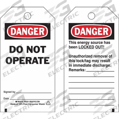 BRADY Danger Tag: Danger, Danger Do Not Operate, Polyester, Date/Remarks/Signed By - Safety