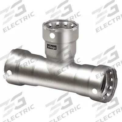 VIEGA MEGAPRESS Crimp Tee Fitting: 1 in Pipe x 1 in Pipe x 1/2 in Pipe Size - Stainless Steel Press Fittings