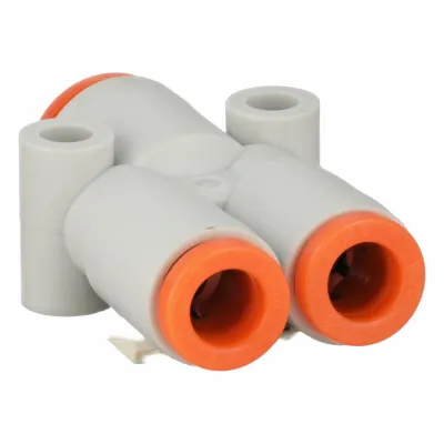 SMC Push-Fit Wye Fitting: 3/16 in OD x 3/16 in OD x 1/4 in OD Size - Polybutylene & Brass Tube Fittings