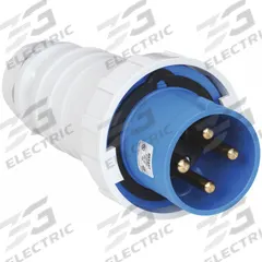 BRYANT Pin and Sleeve Plug: Blue, 250V AC, Three Phase, 100 A, 3 Pole, 4 Wire, IEC Grounding (MPN BRY4100P9W). Key specifications — Brand: BRYANT.