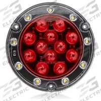 MAXXIMA Stop/Turn/Tail Light: LED, Stop, Turn, and Tail Combo Light, Red, Round, 7/16 in Overall Dp (MPN M85417R-KIT). Key specifications — Standards: SAE J2261; Electrical Connection: PL-3 Female Connector; Brand: MAXXIMA; Installation Type: Permanent; Lens Color: Red; Mount Type: Flange; Lighting Technology: LED; Light Type: Stop, Turn, and Tail Combination Light.