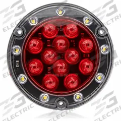 MAXXIMA Stop/Turn/Tail Light: LED, Stop, Turn, and Tail Combo Light, Red, Round, 7/16 in Overall Dp (MPN M85417R-KIT). Key specifications — Standards: SAE J2261; Electrical Connection: PL-3 Female Connector; Brand: MAXXIMA; Installation Type: Permanent; Lens Color: Red; Mount Type: Flange; Lighting Technology: LED; Light Type: Stop, Turn, and Tail Combination Light.